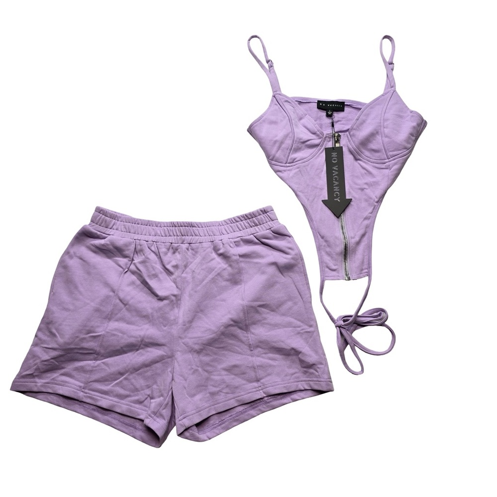 No Vacancy Lavender Bodysuit Top and Shorts Set‎ Y2K Lounge Women’s L